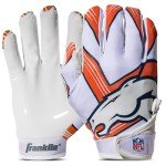 Franklin Sports Denver Broncos Youth NFL Football Receiver Gloves - Receiver Gloves for Kids - NFL Team Logos and Silicone Palm - Youth S/XS Pair