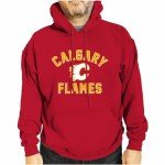 Wright & Ditson Adult NHL Primary Logo Hooded Sweatshirt - Officially Licensed - Fleece Hockey Pullover - Unisex Hoodie (Calgary Flames - Red, Large)