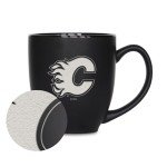 Rico Industries NHL Hockey Calgary Flames 15oz Laser Engraved Matte Black Ceramic Bistro Mug - For Hot or Cold Drinks
