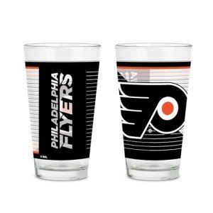 Rico Industries NHL Hockey Philadelphia Flyers 16 oz Pint Glasses with Digitally Printed Logo, Set of 2 Classic Drinking Glasses, for Fans, Dishwasher Safe