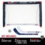 Franklin Sports Columbus Blue Jackets Mini Hockey Set - Knee Hockey Goal, Ball, & 2 Hockey Stick Combo Set - Mini Goal Net - NHL Official Hockey Set , 28" x 20" x 12"