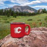 Rico Industries NHL Hockey Calgary Flames Red Speckle 12oz Laser Engraved Campfire Mug