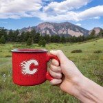 Rico Industries NHL Hockey Calgary Flames Red Speckle 12oz Laser Engraved Campfire Mug