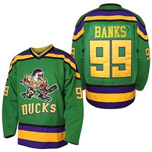 Mighty Ducks Jersey #96 Charlie Conway #99 Adam Banks #33 Greg Goldberg #66 Gordon Bombay Movie Hockey Jersey White Green (99 Green, XX-Large)