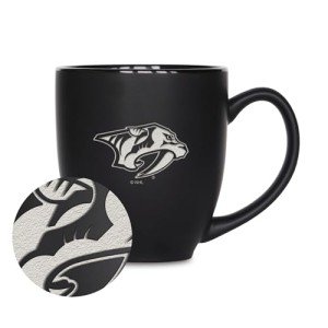 Rico Industries NHL Hockey Nashville Predators 15oz Laser Engraved Matte Black Ceramic Bistro Mug - For Hot or Cold Drinks