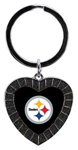 Rico Industries NFL Pittsburgh Steelers NFL Rhinestone Heart Colored Keychain, Black, 3-inches in length