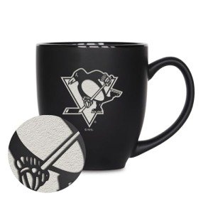 Rico Industries NHL Hockey Pittsburgh Penguins 15oz Laser Engraved Matte Black Ceramic Bistro Mug - For Hot or Cold Drinks