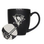 Rico Industries NHL Hockey Pittsburgh Penguins 15oz Laser Engraved Matte Black Ceramic Bistro Mug - For Hot or Cold Drinks