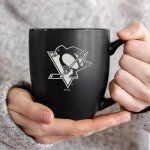 Rico Industries NHL Hockey Pittsburgh Penguins 15oz Laser Engraved Matte Black Ceramic Bistro Mug - For Hot or Cold Drinks