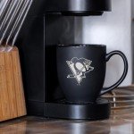 Rico Industries NHL Hockey Pittsburgh Penguins 15oz Laser Engraved Matte Black Ceramic Bistro Mug - For Hot or Cold Drinks