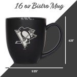 Rico Industries NHL Hockey Pittsburgh Penguins 15oz Laser Engraved Matte Black Ceramic Bistro Mug - For Hot or Cold Drinks