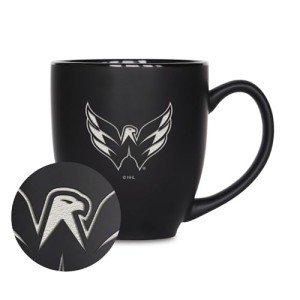 Rico Industries NHL Hockey Washington Capitals 15oz Laser Engraved Matte Black Ceramic Bistro Mug - For Hot or Cold Drinks