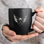 Rico Industries NHL Hockey Washington Capitals 15oz Laser Engraved Matte Black Ceramic Bistro Mug - For Hot or Cold Drinks