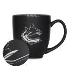 Rico Industries NHL Hockey Vancouver Canucks 15oz Laser Engraved Matte Black Ceramic Bistro Mug - For Hot or Cold Drinks
