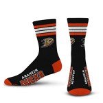 For Bare Feet NHL Anaheim Ducks 4 Stripe Deuce Crew Sock Team Color LARGE