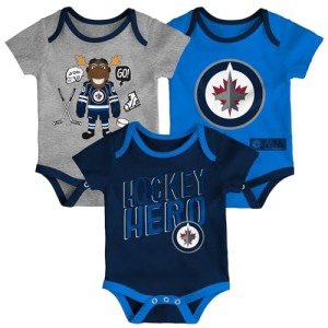 Outerstuff NHL Newborn Baby Hockey Hero Short Sleeve Creeper Bodysuit Variety 3-Pack - Winnipeg Jets, 3-6m