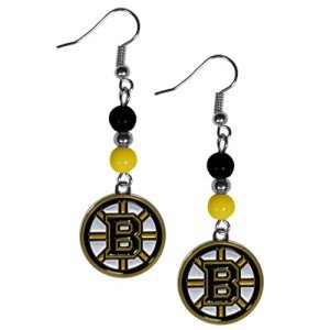 NHL Siskiyou Sports Womens Boston Bruins Fan Bead Dangle Earrings One Size Team Color,black