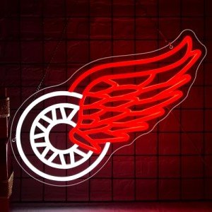 Ice Hockey Neon Sign,Detroit Red Wings Team,Detroit LED Sign,Sport Lights,Red Light, Club Decor,Hockey Gifts for Boys,Hockey Fans,Size 17.7 * 8.3 inches(XD104), FMXD600