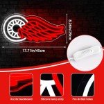 Ice Hockey Neon Sign,Detroit Red Wings Team,Detroit LED Sign,Sport Lights,Red Light, Club Decor,Hockey Gifts for Boys,Hockey Fans,Size 17.7 * 8.3 inches(XD104), FMXD600