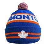 Cayyon Canada City Hockey Maple Leaf Embroidery Classic Pom Cuff Edmonton Beanie Hat Cuffed Winter Soft Beanie Knit Pom Hat Cap Blue