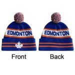 Cayyon Canada City Hockey Maple Leaf Embroidery Classic Pom Cuff Edmonton Beanie Hat Cuffed Winter Soft Beanie Knit Pom Hat Cap Blue