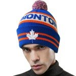 Cayyon Canada City Hockey Maple Leaf Embroidery Classic Pom Cuff Edmonton Beanie Hat Cuffed Winter Soft Beanie Knit Pom Hat Cap Blue