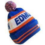 Cayyon Canada City Hockey Maple Leaf Embroidery Classic Pom Cuff Edmonton Beanie Hat Cuffed Winter Soft Beanie Knit Pom Hat Cap Blue