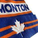 Cayyon Canada City Hockey Maple Leaf Embroidery Classic Pom Cuff Edmonton Beanie Hat Cuffed Winter Soft Beanie Knit Pom Hat Cap Blue