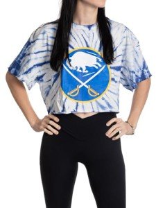 Calhoun NHL Surf & Skate Womens Oversize Drop Shoulder Crop T-Shirt – The Sunset Collection (Buffalo Sabres, Small/Medium)
