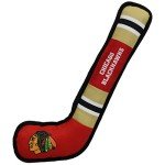 Pets First Dog Toy Tough Nylon with Inner Squeaker Licensed by NHL Chicago Blackhawks Hockey Stick Toy for Dogs & Cats. Play Hockey with Your Pet with This Licensed Dog Tough Toy