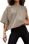 Carpetcom Oversized Workout Shirts for Women Short Sleeve Drop Shoulder Casual Basic Crop Tops Baggy Gym Yoga Sport Tee Grey