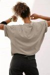 Carpetcom Oversized Workout Shirts for Women Short Sleeve Drop Shoulder Casual Basic Crop Tops Baggy Gym Yoga Sport Tee Grey