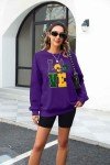 FASHGL Mardi Gras Sweatshirt Women Carnival Glitter Patch Shirt Saints New Orleans Pullover Mardi Gras Day Tee Tops Purple