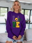 FASHGL Mardi Gras Sweatshirt Women Carnival Glitter Patch Shirt Saints New Orleans Pullover Mardi Gras Day Tee Tops Purple