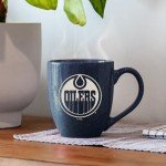Rico Industries NHL Hockey Edmonton Oilers Navy 16 oz Team Color Laser Engraved Speckled Ceramic Coffee Mug