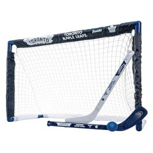 Franklin Sports NHL Toronto Maple Leafs Mini Hockey Set - Kids Indoor Knee Hockey Goal, Ball, + 2 Mini Hockey Stick Combo Set - Youth NHL Team Indoor Toy Knee Hockey Sets - NHL Official - Ages 3+