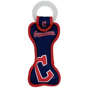 MLB Cleveland Guardians Bone Shaped Dental Dog TUG Toy with Squeaker. Tough PET Toy for Healthy Fun, Teething, and Cleaning pet's Teeth and Gum.