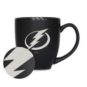 Rico Industries NHL Hockey Tampa Bay Lightning 15oz Laser Engraved Matte Black Ceramic Bistro Mug - For Hot or Cold Drinks