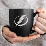 Rico Industries NHL Hockey Tampa Bay Lightning 15oz Laser Engraved Matte Black Ceramic Bistro Mug - For Hot or Cold Drinks