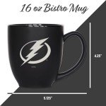Rico Industries NHL Hockey Tampa Bay Lightning 15oz Laser Engraved Matte Black Ceramic Bistro Mug - For Hot or Cold Drinks