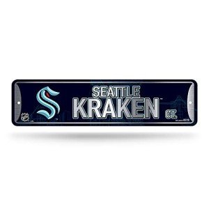 Rico Industries NHL Hockey Seattle Kraken Metal Street Sign 4" x 15" Home Décor - Bedroom - Office - Man Cave