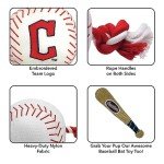 Pets First MLB Cleveland Guardians Nylon Baseball Toy with Tug Ropes for Dogs & Cats. Tough Nylon, Sporty Baseball Design, Heavy-Duty Ropes with Inner Squeaker