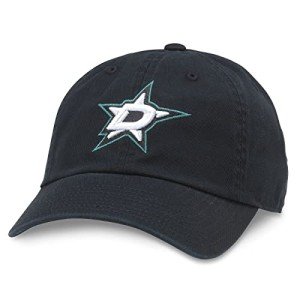 AMERICAN NEEDLE Dallas Stars NHL Baseball Hat, Casual Relaxed Fit with Curved Brim, Adjustable Buckle Strap Dad Cap, Blue Line Collection, Black