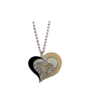 aminco NFL New Orleans Saints Swirl Heart Pendant Necklace , Silver , Size 4