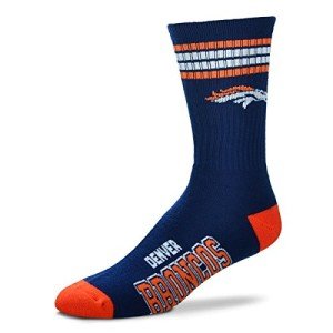 For Bare Feet NFL Youth 4 Stripe Deuce Crew Sock, Denver Broncos, One Size