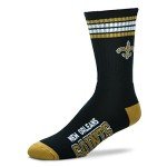 For Bare Feet NFL Youth 4 Stripe Deuce Crew Sock, New Orleans Saints, One Size