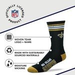 For Bare Feet NFL Youth 4 Stripe Deuce Crew Sock, New Orleans Saints, One Size