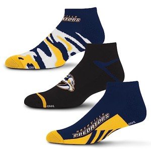 For Bare Feet NHL Nashville Predators CAMO BOOM 3 Pack Ankle Sock Team Colors Large