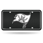 Rico Industries NFL Football Tampa Bay Buccaneers Carbon Fiber Metal Auto Tag 6" x 12" - Great For Truck/Car/SUV