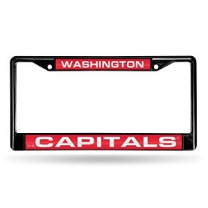 Rico Industries NHL Washington Capitals Black Black Laser Cut Chrome Frame 12" x 6" 12" x 6" Black Laser Cut Chrome Frame - Car/Truck/SUV Automobile Accessory